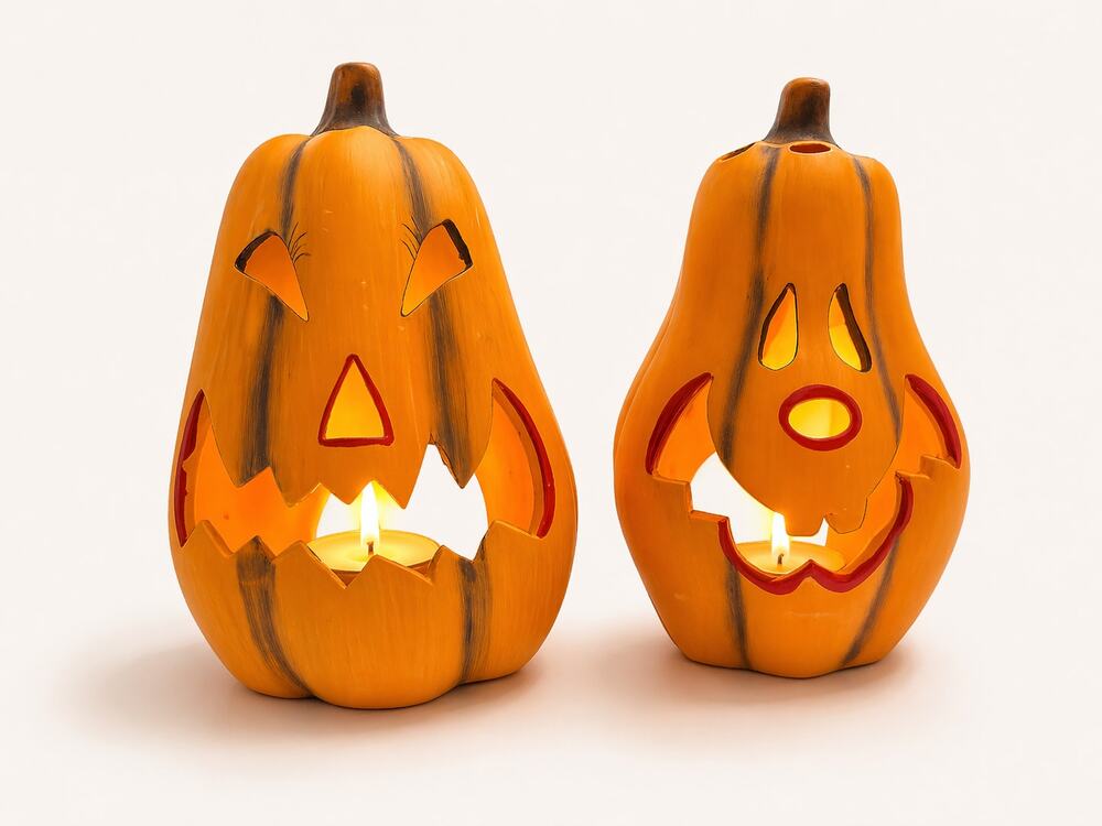 Vintage Ceramic Jack-O’-Lantern Candle Holders Set of 2 Retro Walmart Halloween